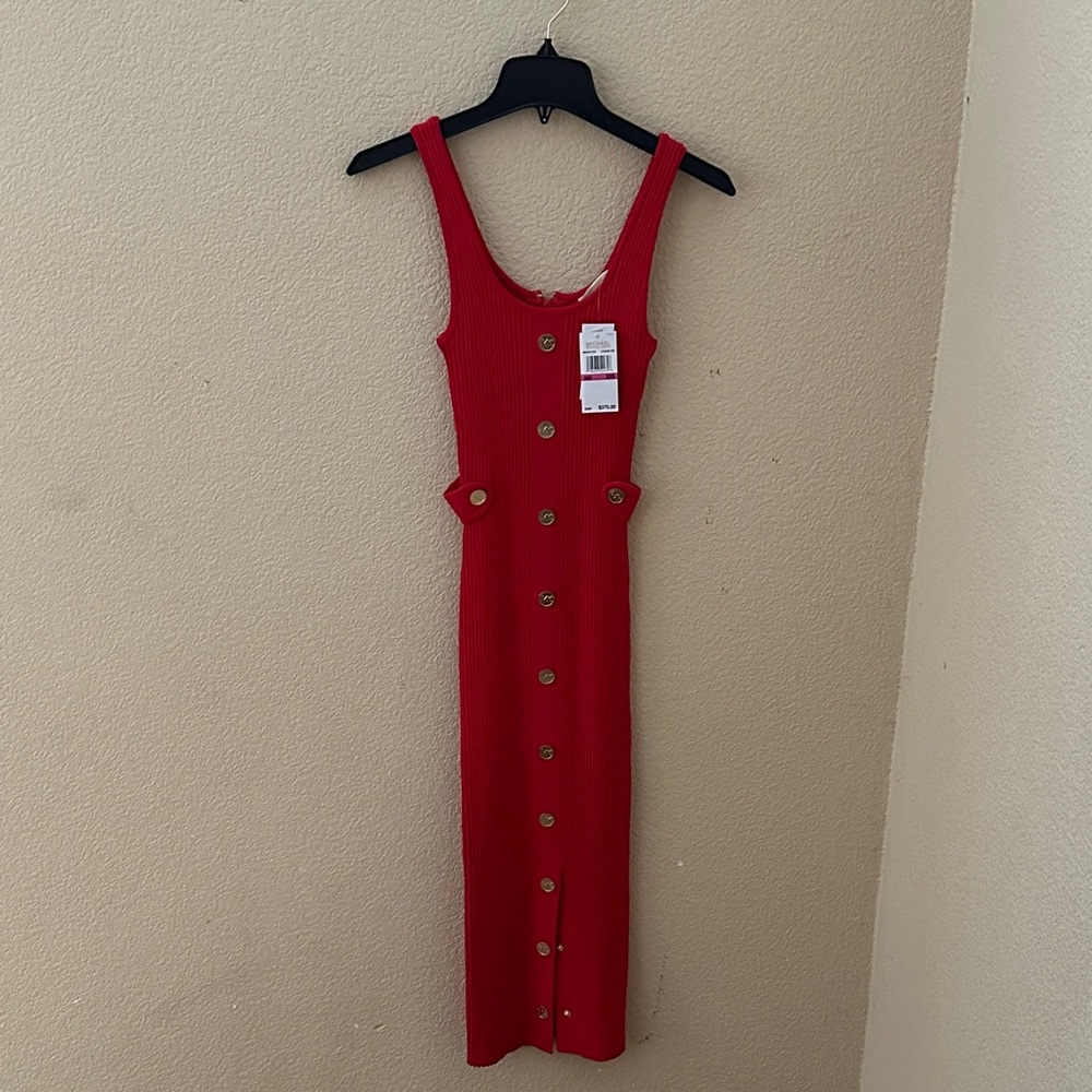 MICHAEL Michael Kors Vibrant Red Button-Down Midi Dress